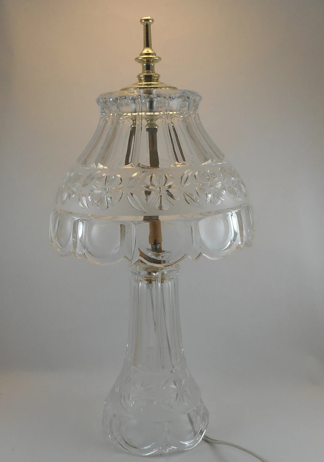 Glass Lamp Clear Etched Flowers Crystal Scalloped Edge CIRCA 1960s | Etsy (US)