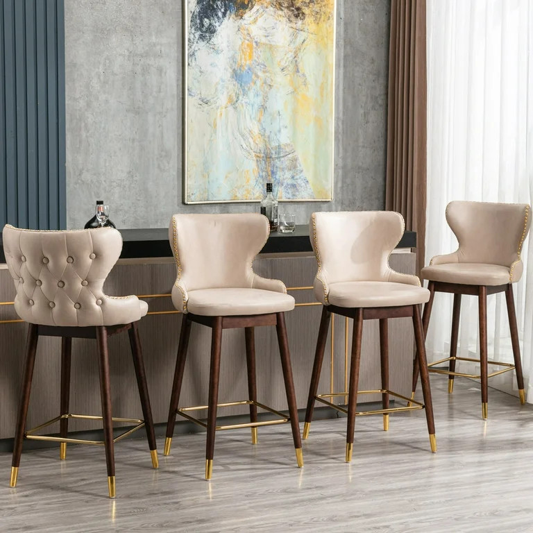 Yardi Yard Modern Leathaire Set of 2 Bar Stools with Back, 29.9" Tufted Gold Nailhead Trim Counte... | Walmart (US)