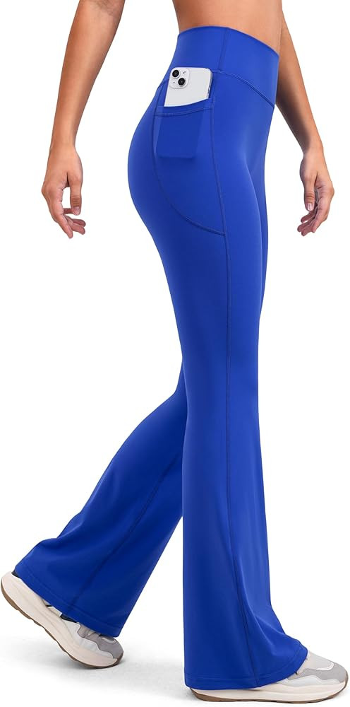 YUNOGA Flare Leggings for Women with Pockets 32" Inseam High Waisted No Front Seam Buttery Soft G... | Amazon (US)