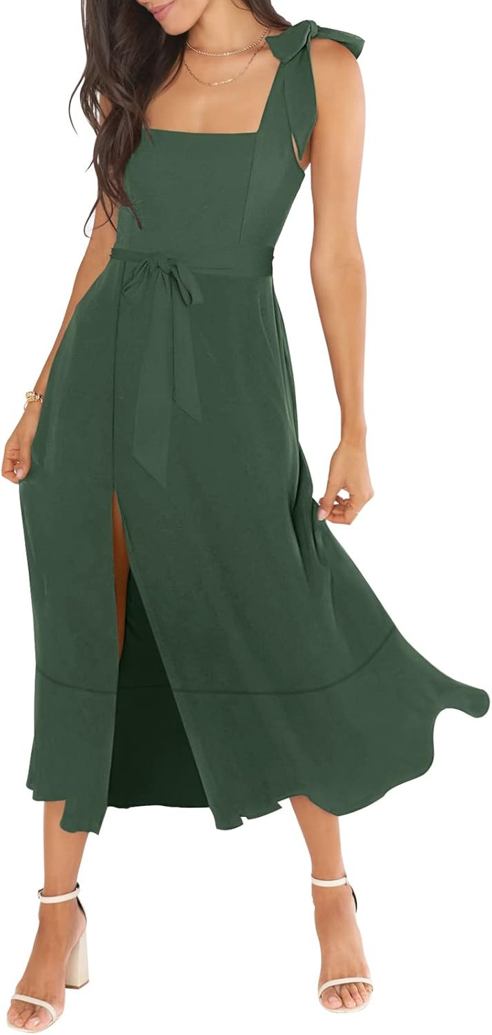 ANRABESS Women's Elegant Bridesmaid Dresses Square Neck Ruffle Split Midi Formal Dress for Weddin... | Amazon (US)