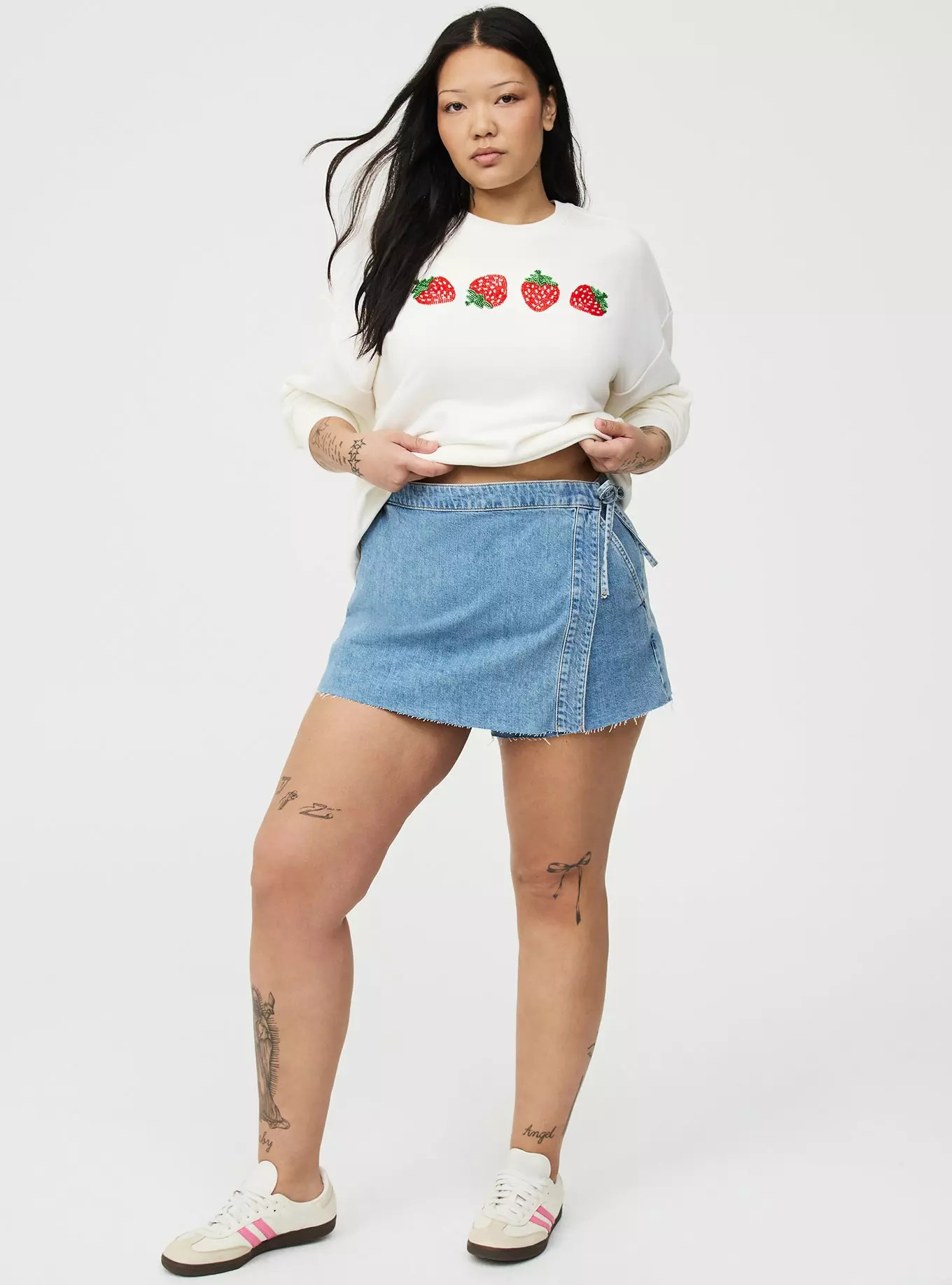 Mid-Rise Drapey Denim Skort | Torrid (US & Canada)