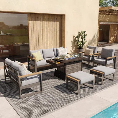 Outdoor 7-piece Patio Furniture Set With Fire Pit Table, Seating Sofa Set | Wayfair North America
