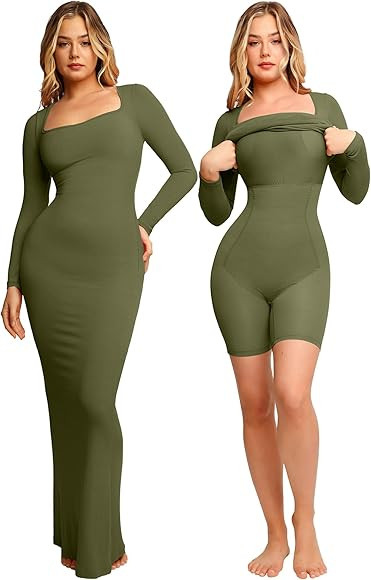 Popilush Shaper Dress Bodycon Maxi/Mini Built in Shapewear Bra 8 in 1 Women Lounge Long Sleeve Dr... | Amazon (US)