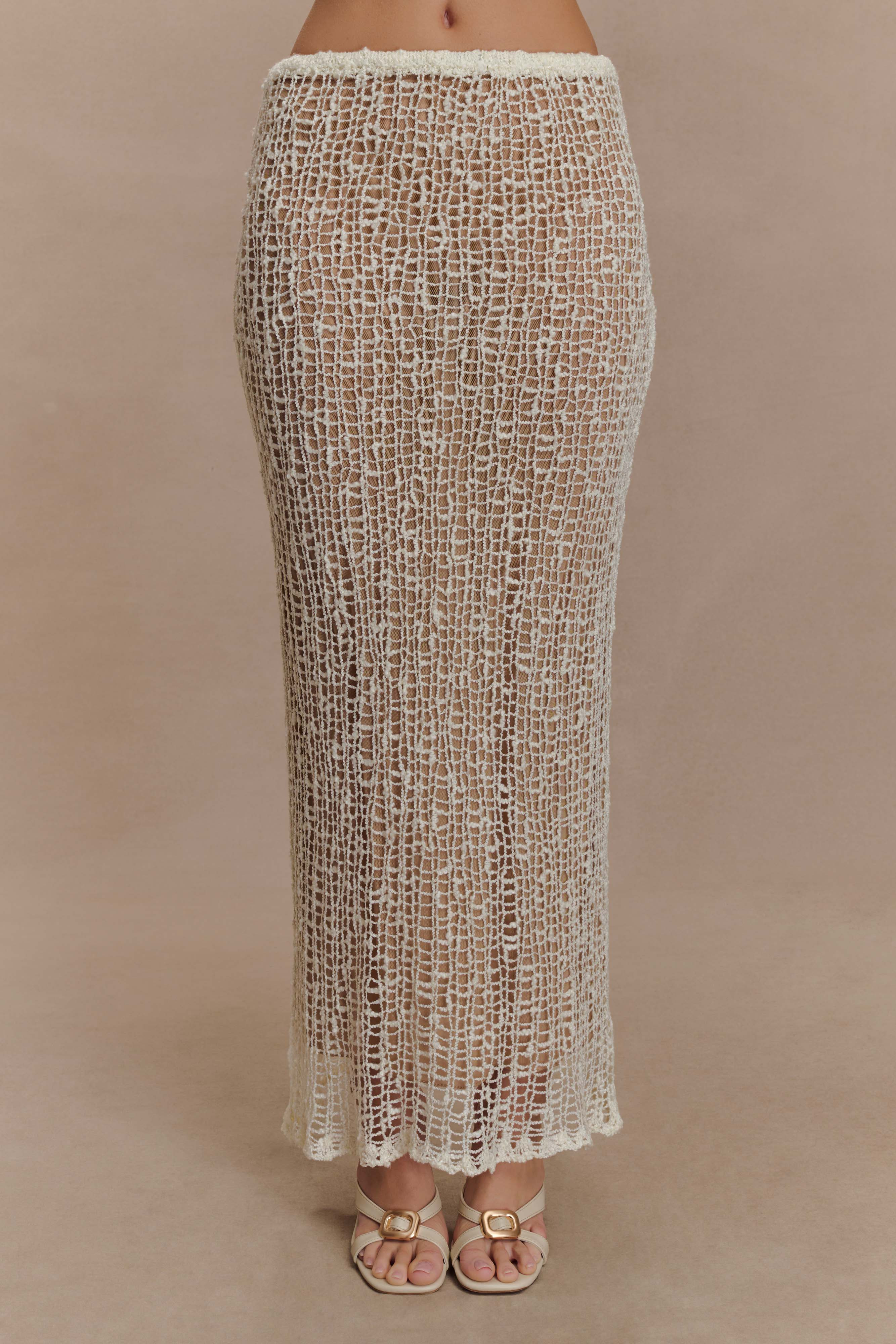 Knit Maxi Skirt - Ivory | MESHKI US