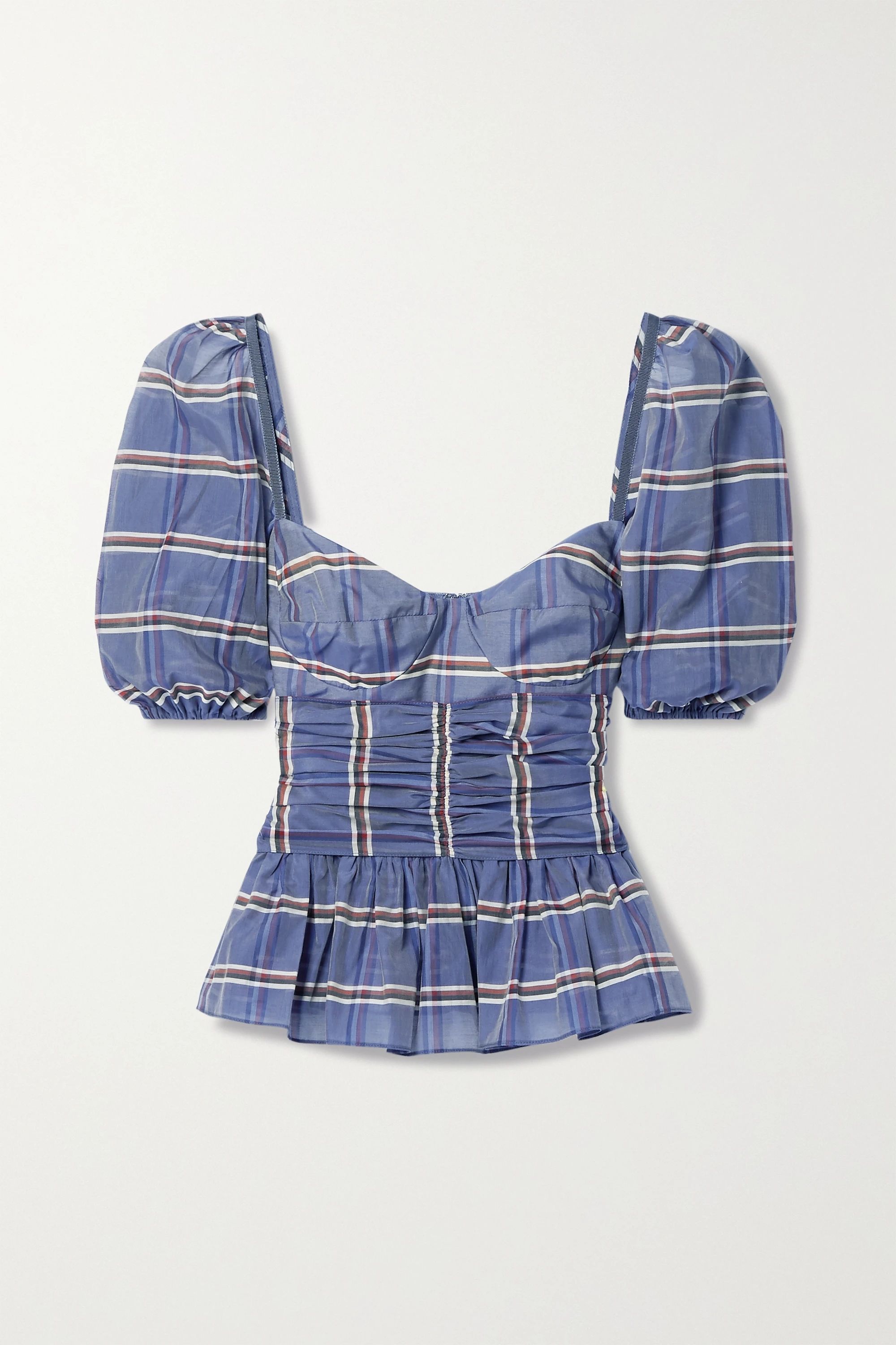 Blue Ruched striped cotton and silk-blend organza peplum top | Brock Collection | NET-A-PORTER | NET-A-PORTER (UK & EU)
