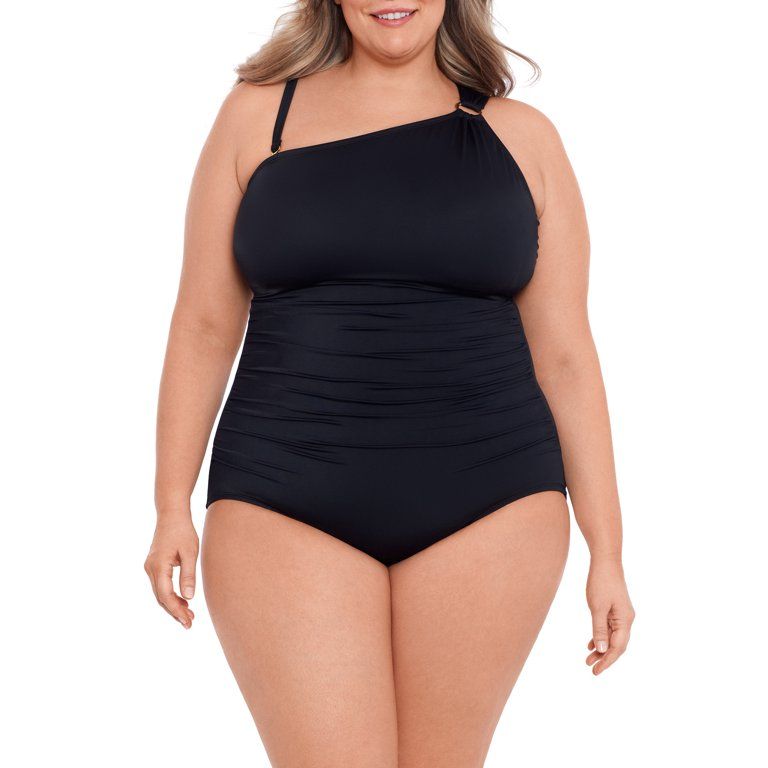 Time and Tru Women’s and Women’s Plus Size One Shoulder Swimsuit with Key Ring | Walmart (US)