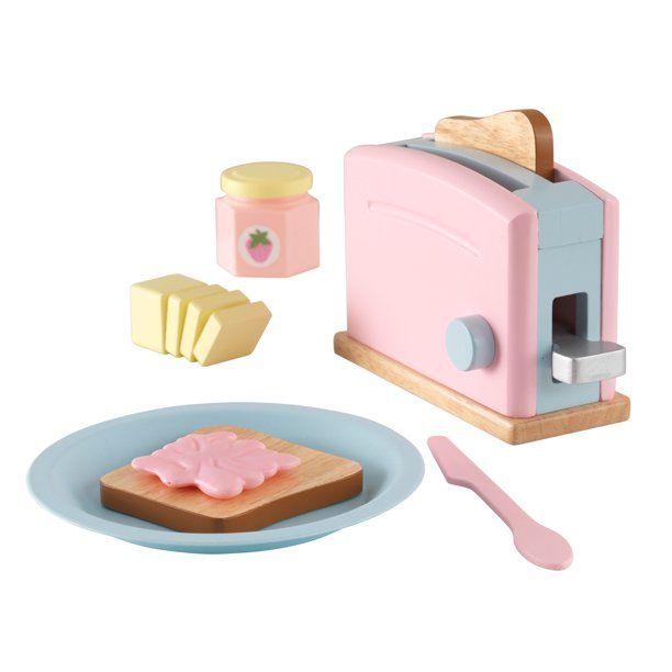 KidKraft KidKraft Wooden Toaster Playset with 8 Pieces and Working Handle, Play Kitchen Toy - Pas... | Walmart (US)