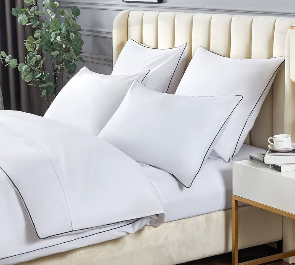 DAUAOTO Duvet Cover Full/Queen Set, White with Contrasted Black Piping Microfiber Bedding, 1 Zipp... | Amazon (US)