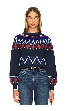 SUNDRY Fairisle Crew Neck Sweater in Deep Navy from Revolve.com | Revolve Clothing (Global)