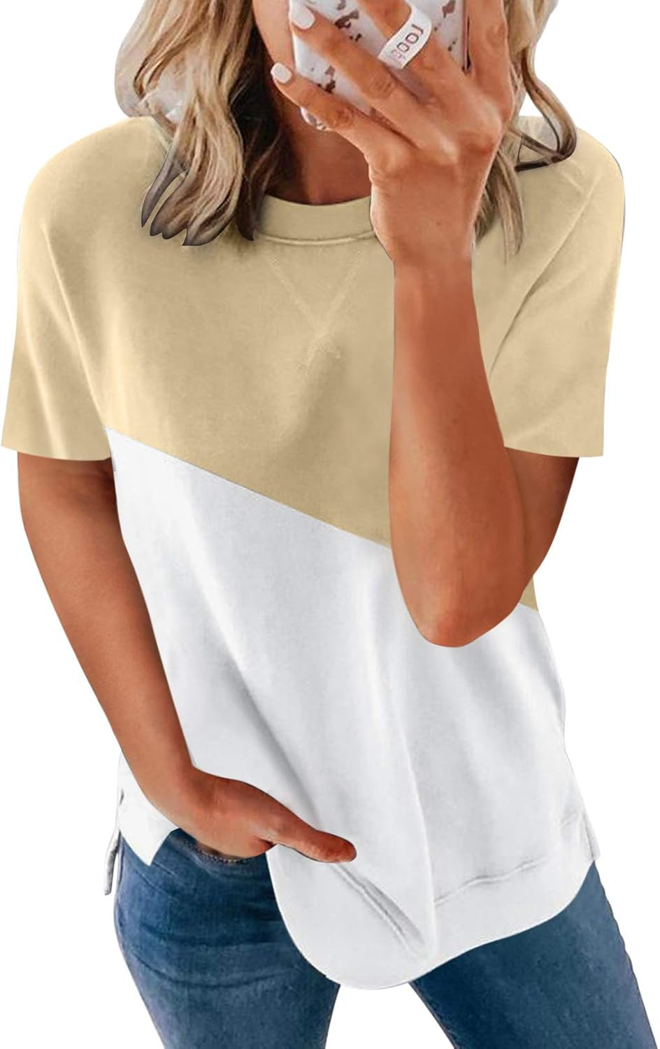 Biucly Women's Short Sleeve Crewneck Shirts Loose Casual Tee T-Shirt | Amazon (US)