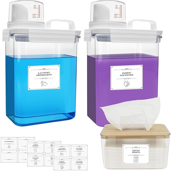 2+1 Pack Laundry Detergent Dispenser and Dryer Sheet Holder Set, 61 oz Laundry Soap Dispenser, Pl... | Amazon (US)