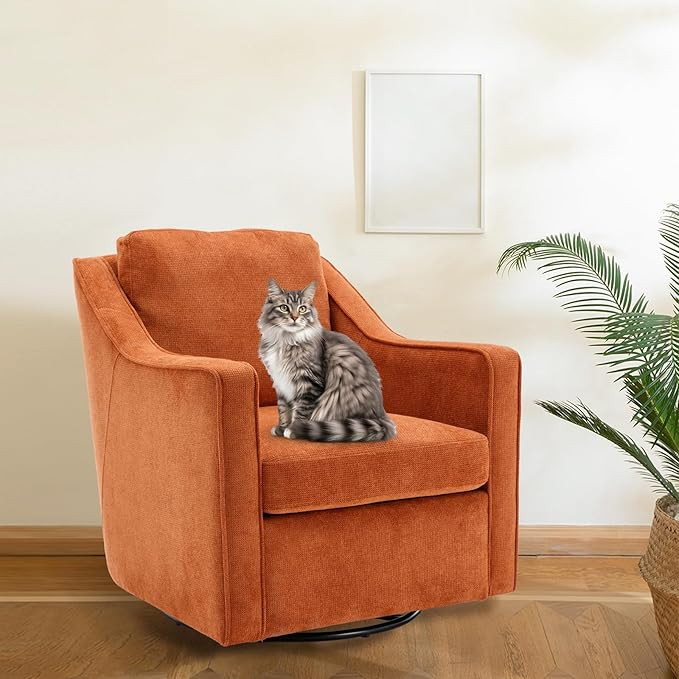 COLAMY Upholstered 360° Swivel Accent Chair with Track Arms, Thick Padded Arm Chair with Solid M... | Amazon (US)