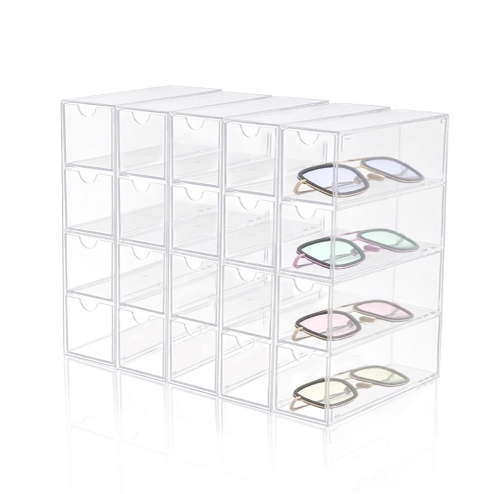 Amazon.com: RETON 5 Sets Acrylic Sunglasses Organizers with 20 Drawers, Clear Eyeglass Holder for Glasses Display, Plastic Makeup Storage for Eyewear Watch Art Craft Cosmetic Jewelry Office Desktop : Clothing, Shoes & Jewelry | Amazon (US)
