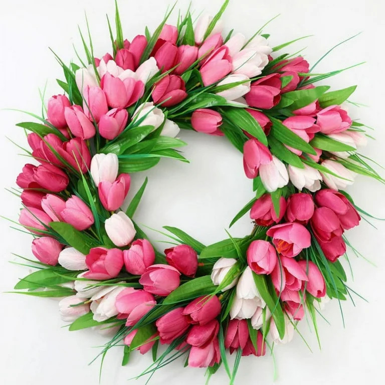 Spring Tulips Flowers Floral Wreaths for Front Door Artificial Handmade Mixed Flowers Wreath for ... | Walmart (US)