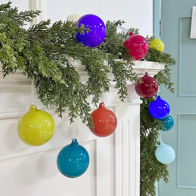 9 Pcs 3 Inch Opaque Glass Christmas Ball Ornament Set Christmas Tree Decoration Hanging Multi Sol... | Amazon (US)