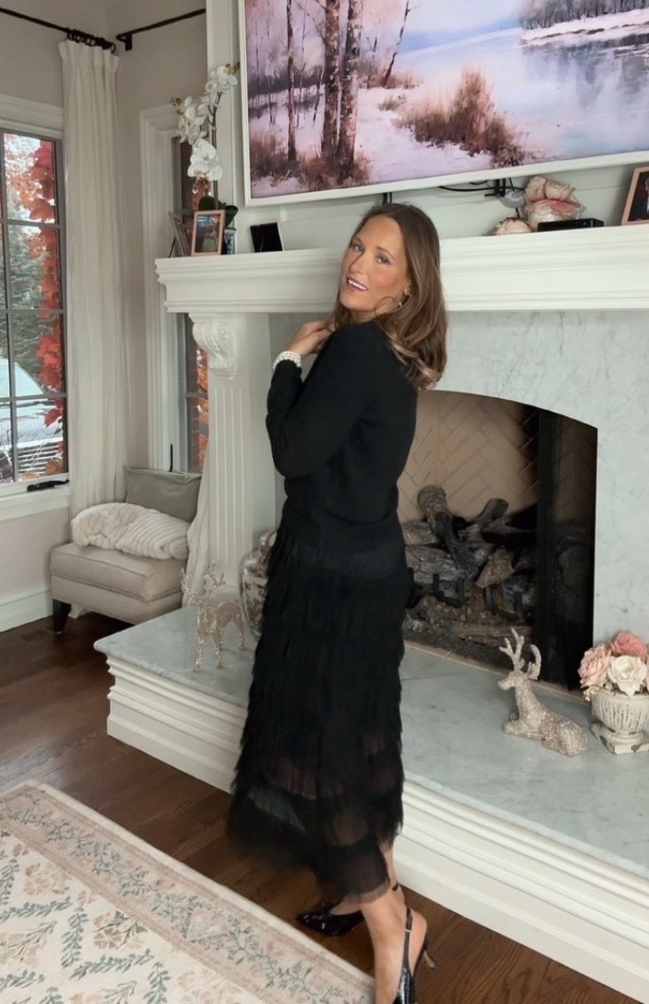 Such a fun outfit we put together with the new social threads holiday arrivals! We are especially loving the detail on this skirt! Pairs perfectly with so many tips and a simple pair of heels for a holiday event or dinner! 

#LTKOver40 #LTKHoliday #LTKMidsize