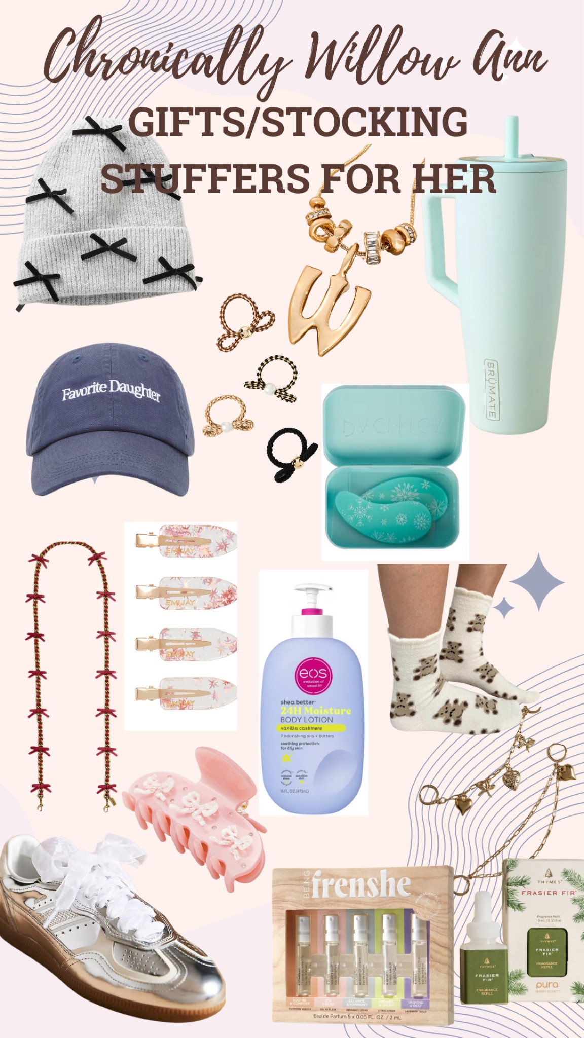 Fun gifts/ fun stocking stuffers for her. They are cute and trendy pieces that are sure to make any woman happy. Fun hats, and cute necklaces, accessories for their favorite accessories and making sure they stay hydrated. 

#LTKSaleAlert #LTKStyleTip #LTKGiftGuide