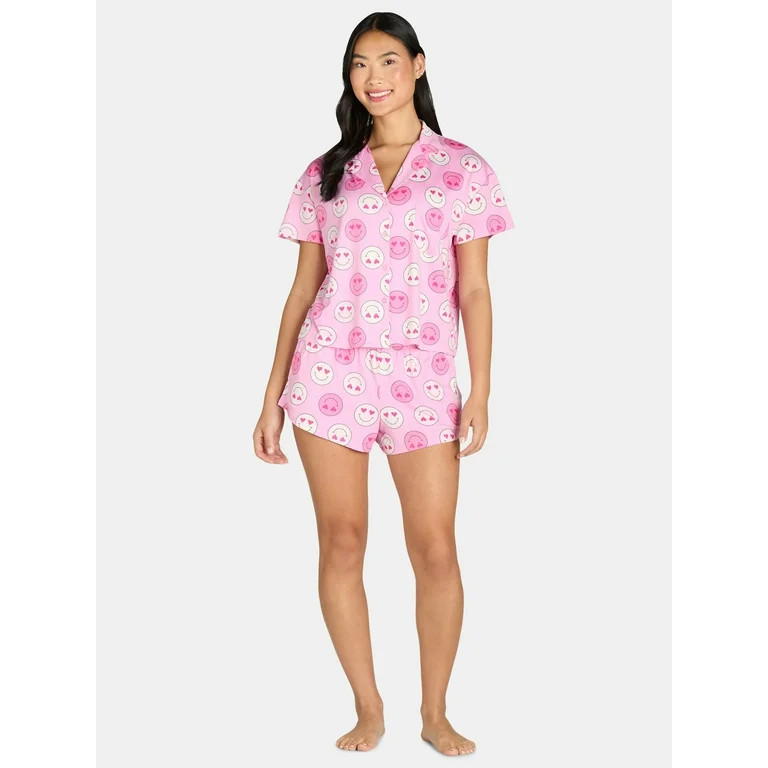 Women’s Valentine’s Day Print Shorty Notch Collar Pajama Set from Way to Celebrate, 2-Piece, ... | Walmart (US)