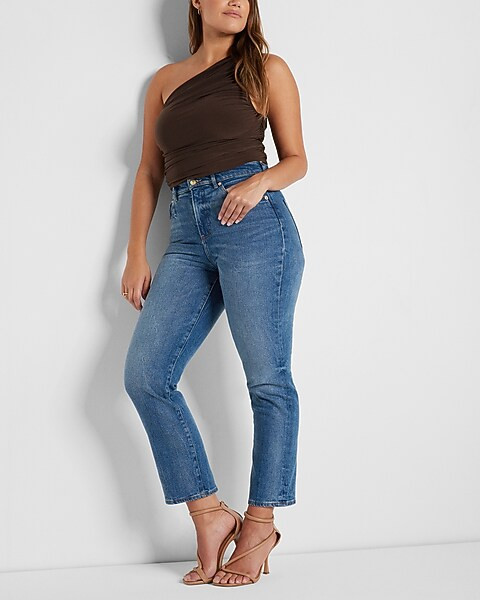 High Waisted Medium Wash Straight Ankle Jeans | Express