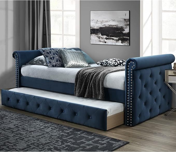 DG Casa Hesdin Traditional Upholstered Daybed with Trundle Platform Bed Frame with Button Tufting... | Amazon (US)