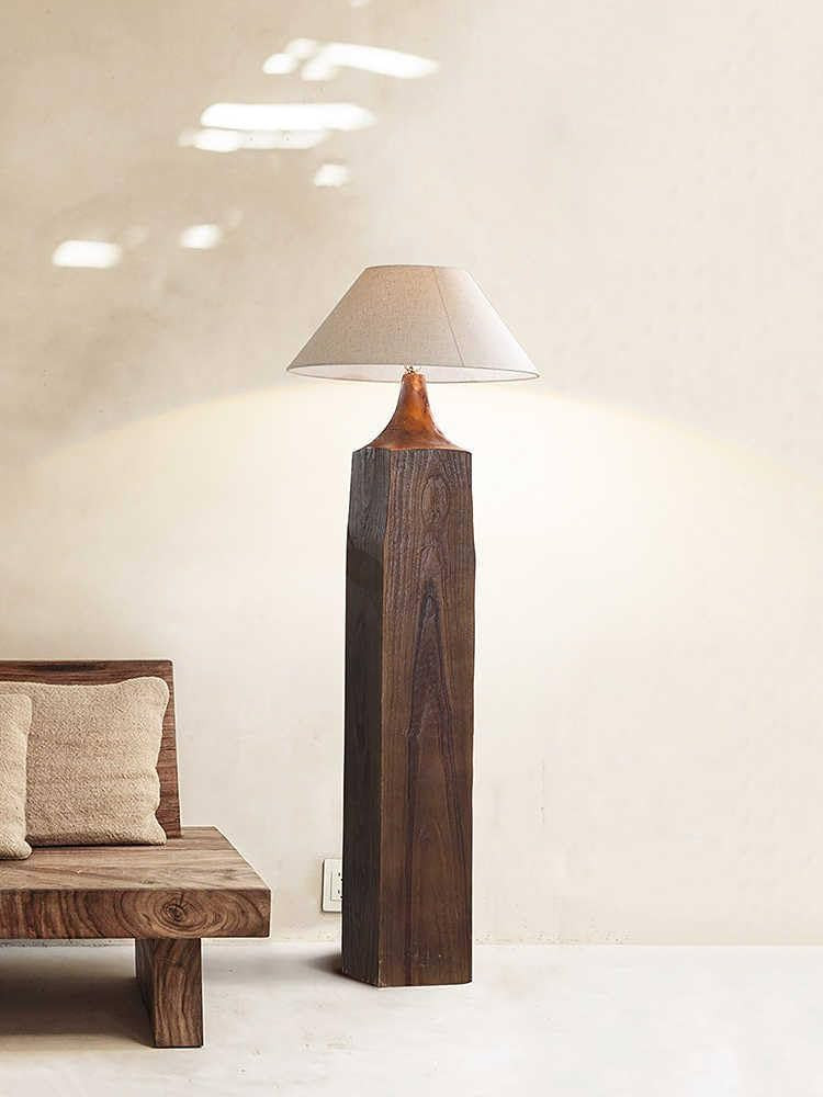 Rustic Solid Wood Floor Lamp \u2013 Vintage Wabi-Sabi Style Standing Light, Mid-Century Modern Ta... | Amazon (US)