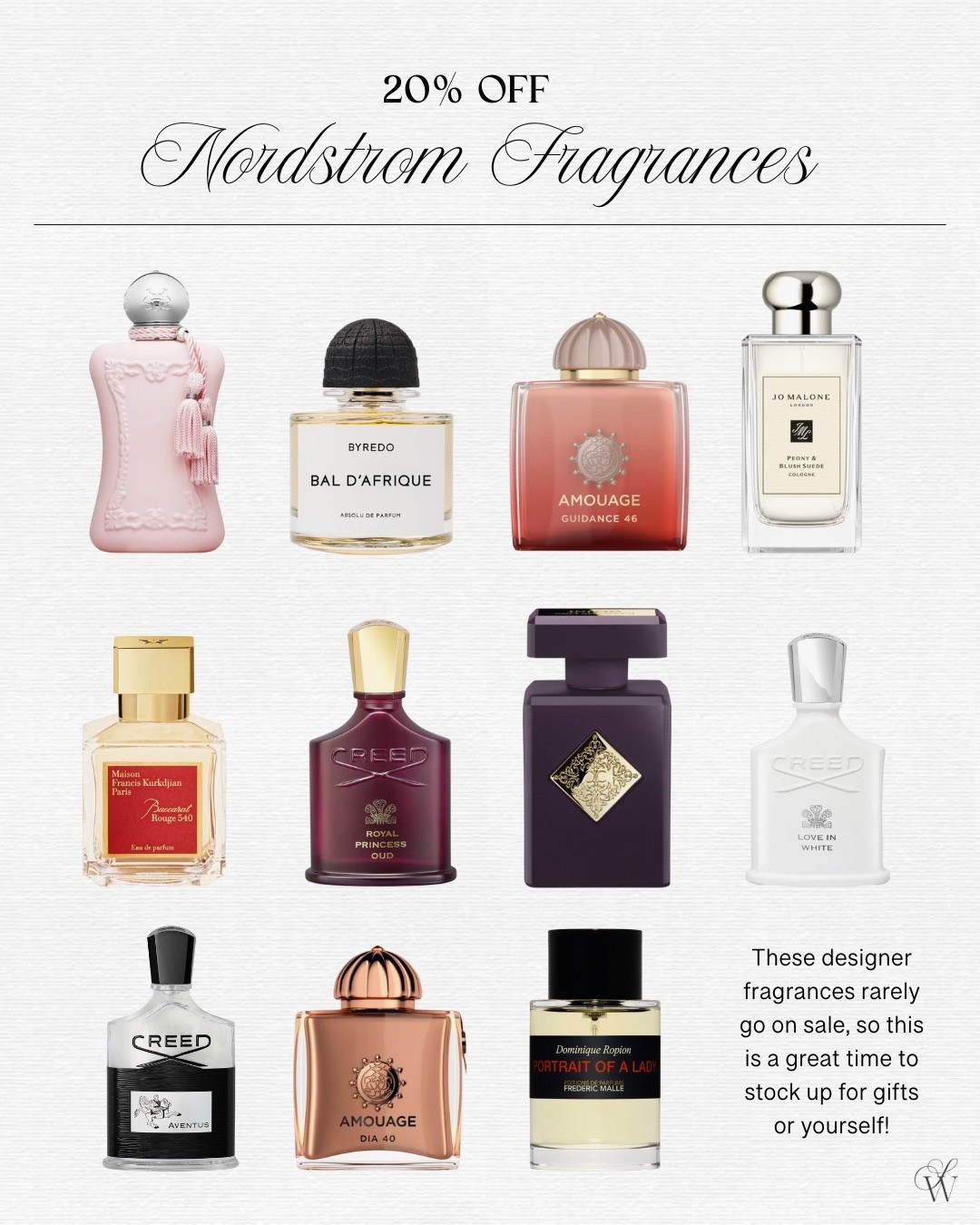 These designer fragrances rarely go on sale, so now is a great time to stock up on gifts or for yourself! These are some of my all time favorites! Creed Aventus is one of my favorite scents for guys and makes a great gift!✨

#LTKHoliday #LTKSaleAlert #LTKBeauty