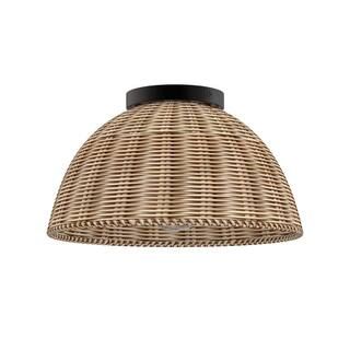 Highler 13 in. Matte Black Flush Mount with Natural Rattan Shade | The Home Depot