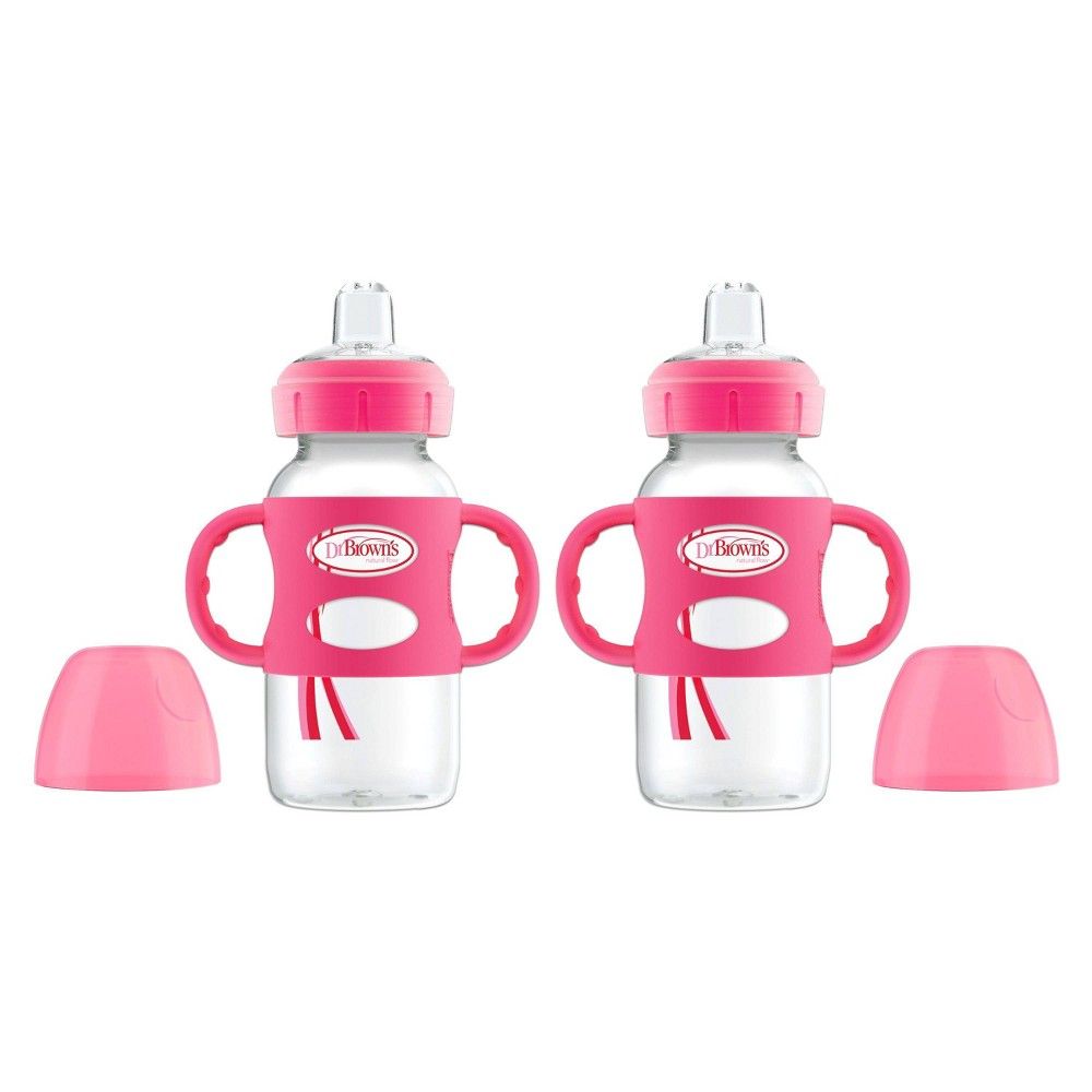 Dr. Brown's Milestones Wide-Neck Transitional Sippy Bottle with Silicone Handles - Pink - 2pk | Target