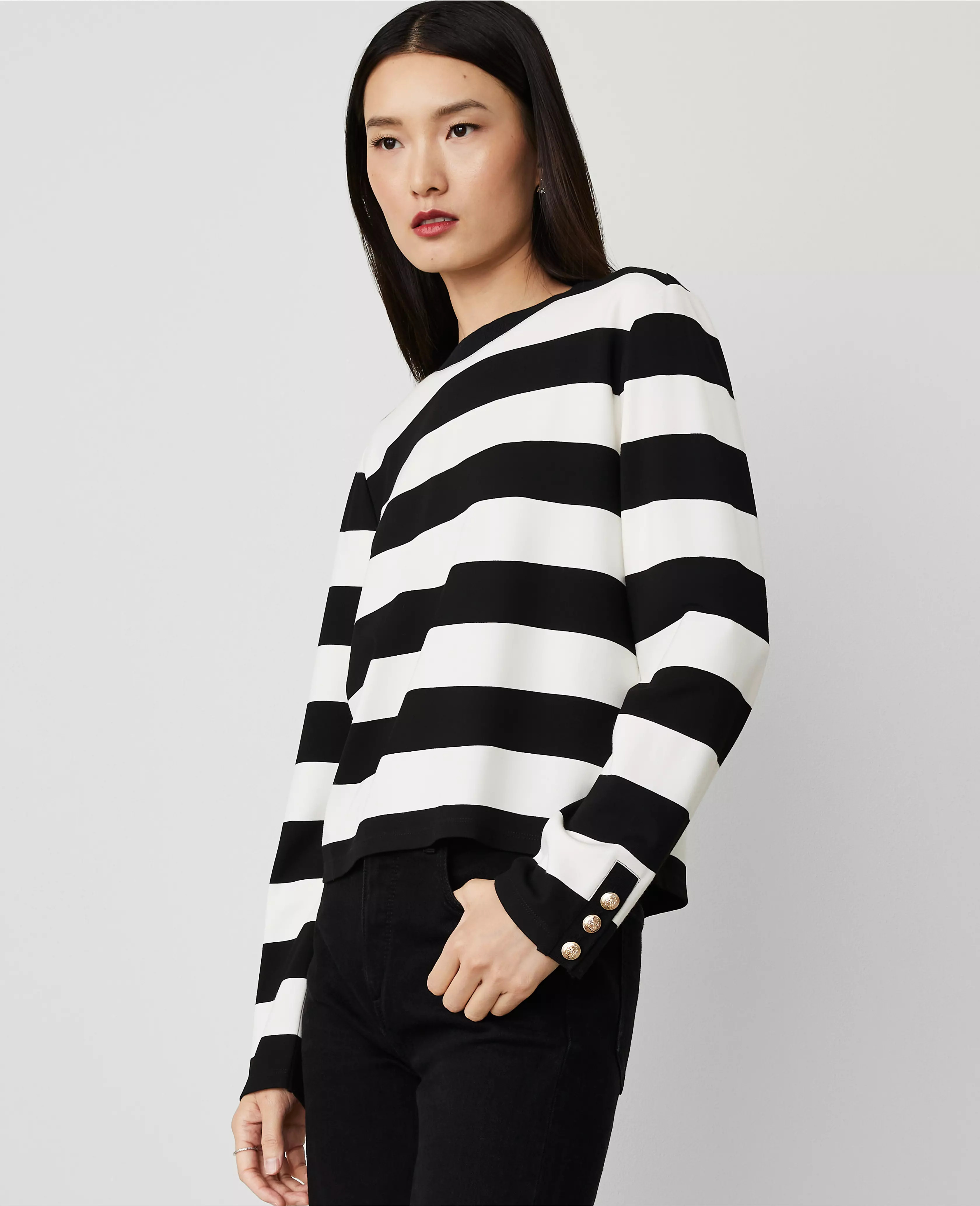 Stripe Button-Cuff Top | Ann Taylor (US)