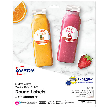 Avery Print To The Edge Water Resistant Labels 22856 Round 2 12  White Pack Of 72 - Office Depot | Office Depot and OfficeMax 