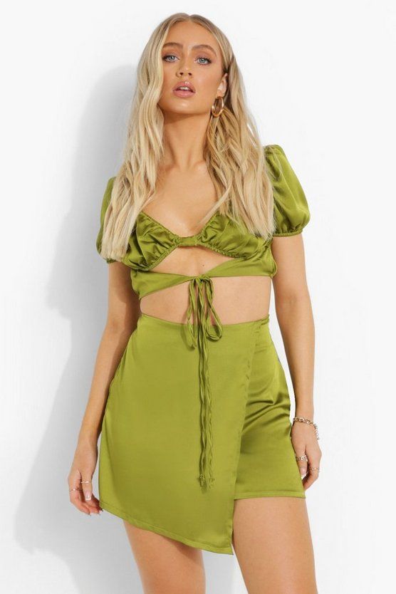 Satin Tie Crop & Wrap Mini Skirt | Boohoo.com (US & CA)