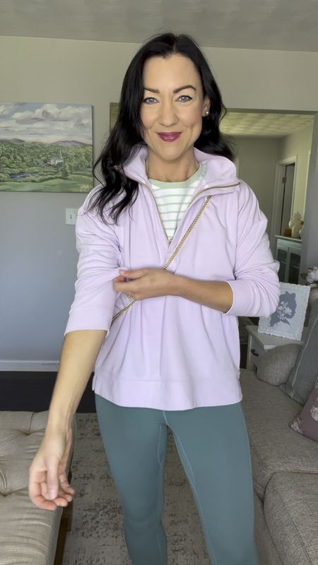 Casual activewear OOTD. I get so much use out of these pieces year-round! They look great together, but also as separates. 

The lavender quarter-zip pullover is incredibly soft and comfy! Layered over a mint green striped short sleeve top, which is on sale. Paired with my favorite Amazon leggings - I’ve had these for years, love the color and pockets! And my go-to white sneakers.

The woven clutch is new and adorable! Love that it can be carried as a clutch or a crossbody bag. Very roomy, holds phone, wallet, lipstick, and more! 

Sizing:
Pullover runs big, I sized down to XS and it’s comfy and perfect.
Leggings fit TTS, I wear a M.
Shoes fit TTS, size up if between size.

Casual style, mom style, preppy outfit, fall activewear, comfy 

#LTKSeasonal #LTKfindsunder50 #LTKsalealert