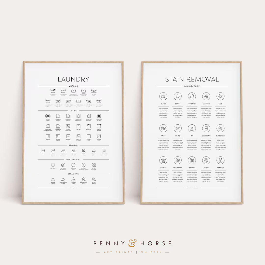 Laundry Room 2 Print Set, Symbols/stains Guide, Printable Laundry Art, Laundry Room Sign, Stain R... | Etsy (US)