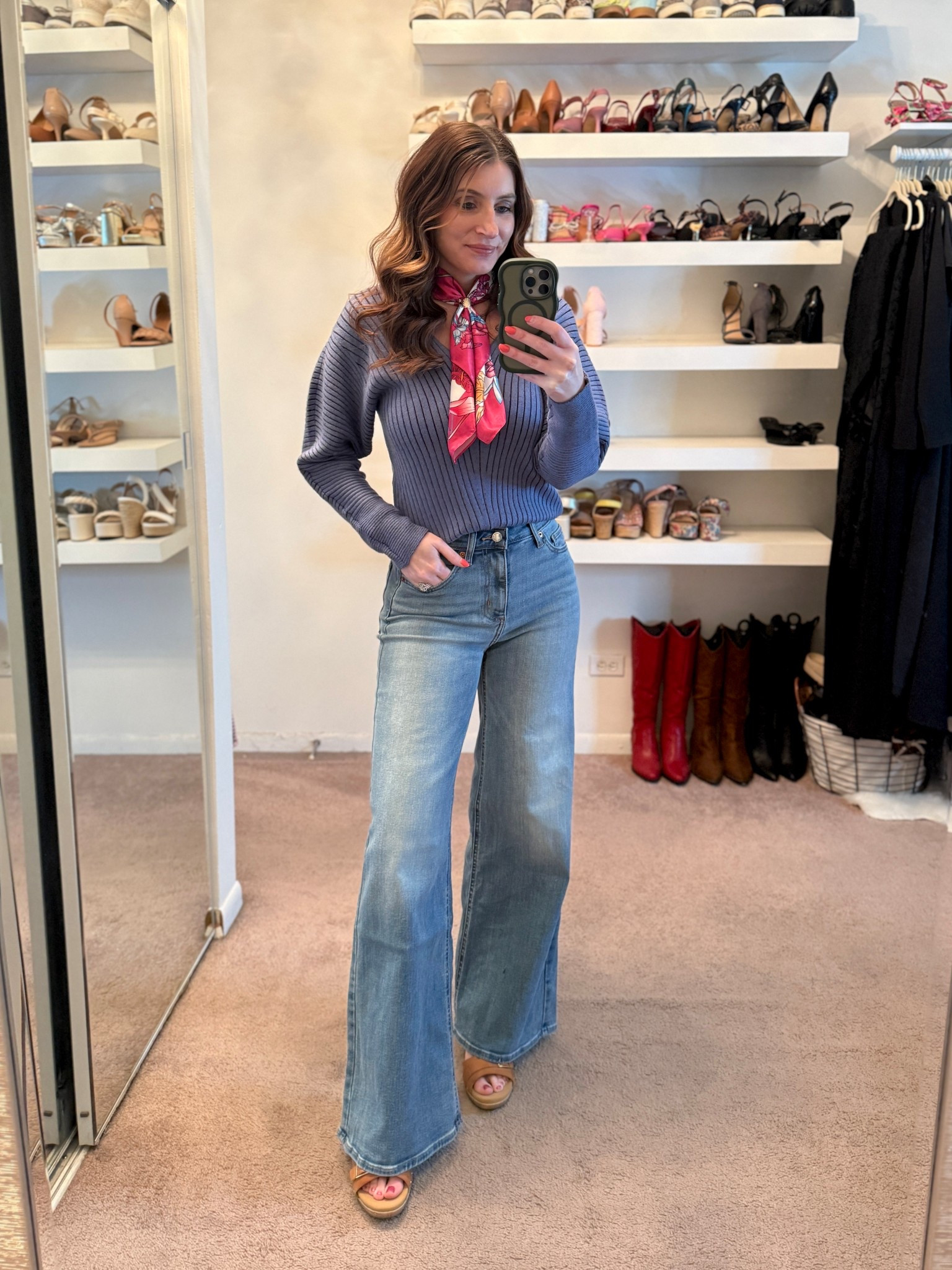 What I wore to work today
DKNY sweater (size x-small)
Target wide leg jeans (size 4)

workwear outfit, casual outfit, easy outfit, neck scarf, floral print scraf, wedge sandals, spring outfit


#LTKootd #LTKSaleAlert #LTKWorkwear