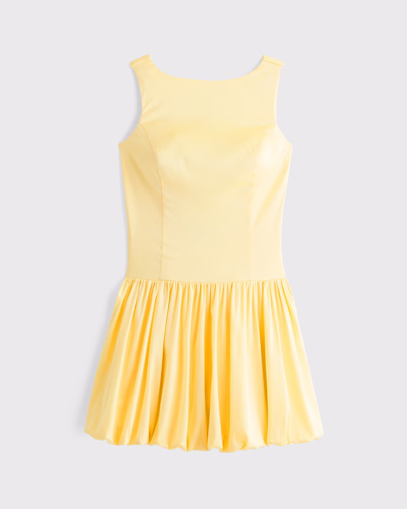 Abercrombie & Fitch Women's High-Neck Bubble Hem Mini Dress in Sunny Yellow - Size M | Abercrombie & Fitch (US)