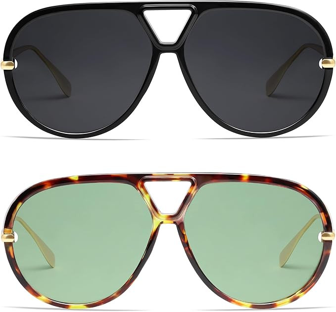 VANLINKER Oversized Trendy Polarized Aviator Sunglasses for Women Men Retro Round Sunglasses Vint... | Amazon (US)