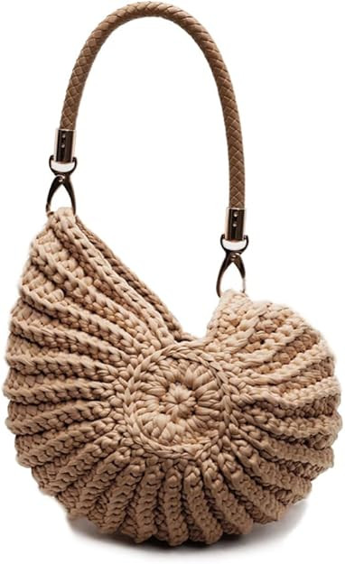 Handmade Crochet Seashell Purse with Pearl Chain Summer Woven Handbag Small Shell Crossbody Beach... | Amazon (US)