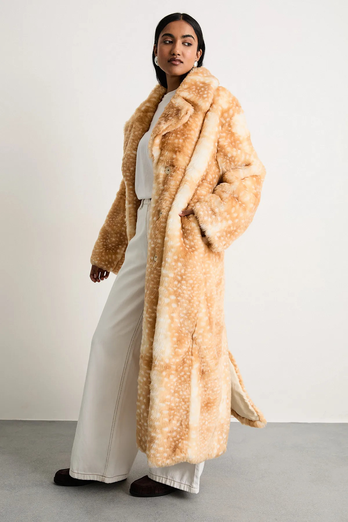 Jackets & Coats | Premium Deer Jacquard Faux Fur Coat | Warehouse | Nasty Gal US