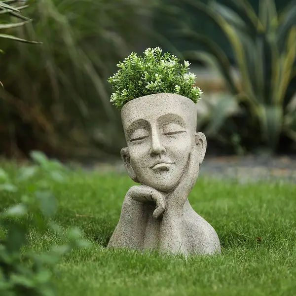 Speckled Beige MgO Thoughtful Bust Head Indoor/Outdoor Statue Planter - On Sale - Overstock - 335... | Bed Bath & Beyond