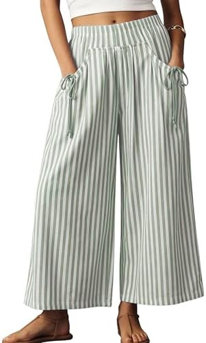 Athlisan Womens Striped Wide Leg Track Pants High Waisted Drawstring Elastic Waist Loose Baggy Ca... | Amazon (US)