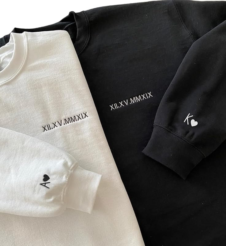 Custom Embroidered Roman Numeral Date Couple's Sweatshirt, Matching Sweatshirts For Couples, Cust... | Amazon (US)