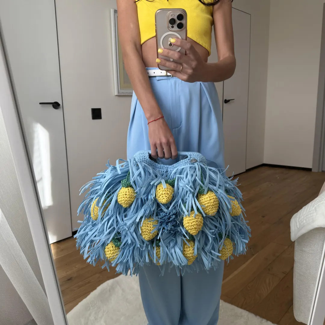 Raffia Woven Bag with Lemon, Eco Friendly Tote and Clutch, Crochet Shoulder Bag, Summer Knitting ... | Etsy (US)