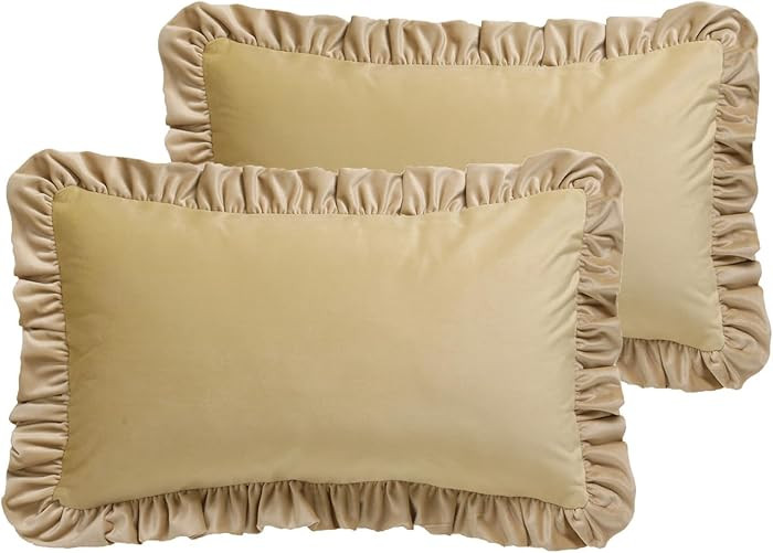 ISAENNE French Turmeric Color Rectangle Throw Pillow Covers 12"x20" Set of 2, Solid Color Farmhou... | Amazon (US)