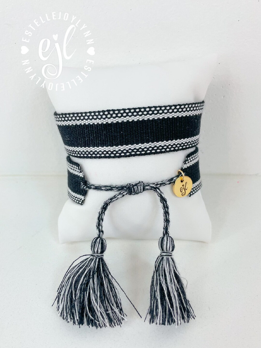 Custom Embroidered Tassel Bracelet: Personalized Woven Friendship Bracelet / #59 Black/white - Et... | Etsy (US)