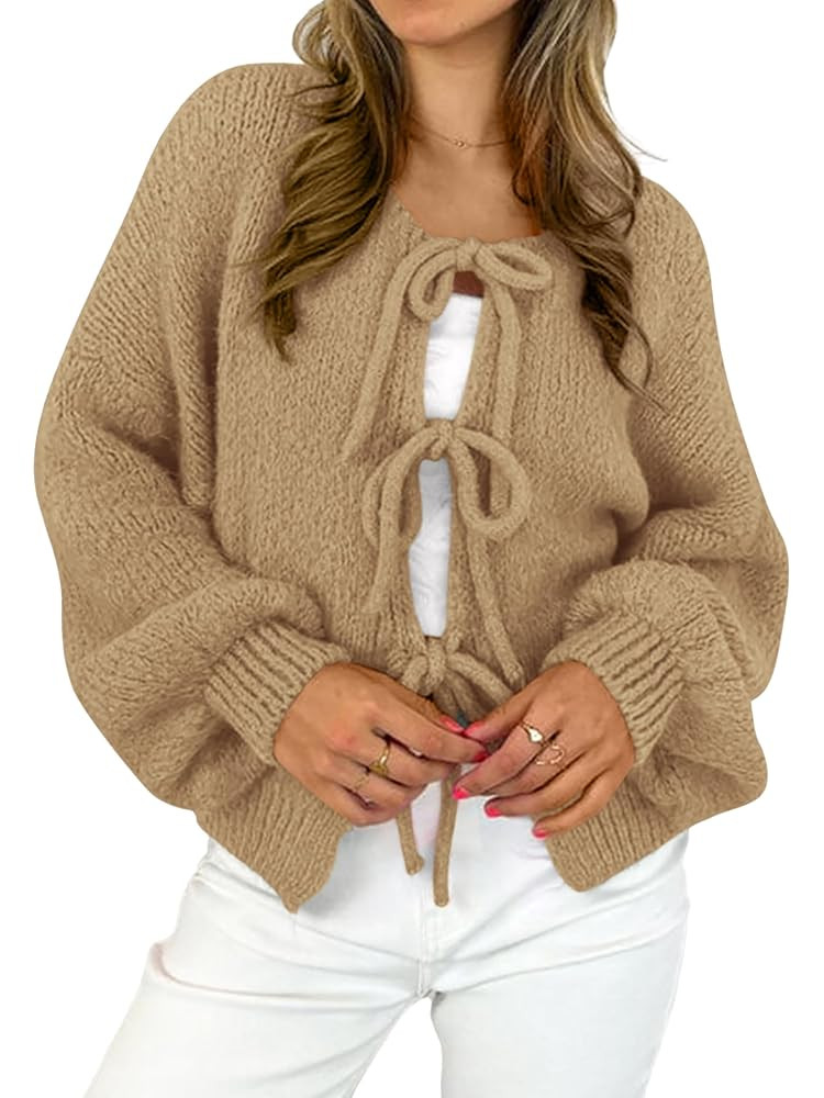 MASCOMODA 2025 Bow Tie Front Cardigan Sweaters for Women Fall Winter Oversized Long Sleeve Open F... | Amazon (US)