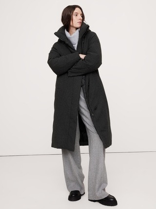 Flannel Long Puffer Coat | Banana Republic (US)