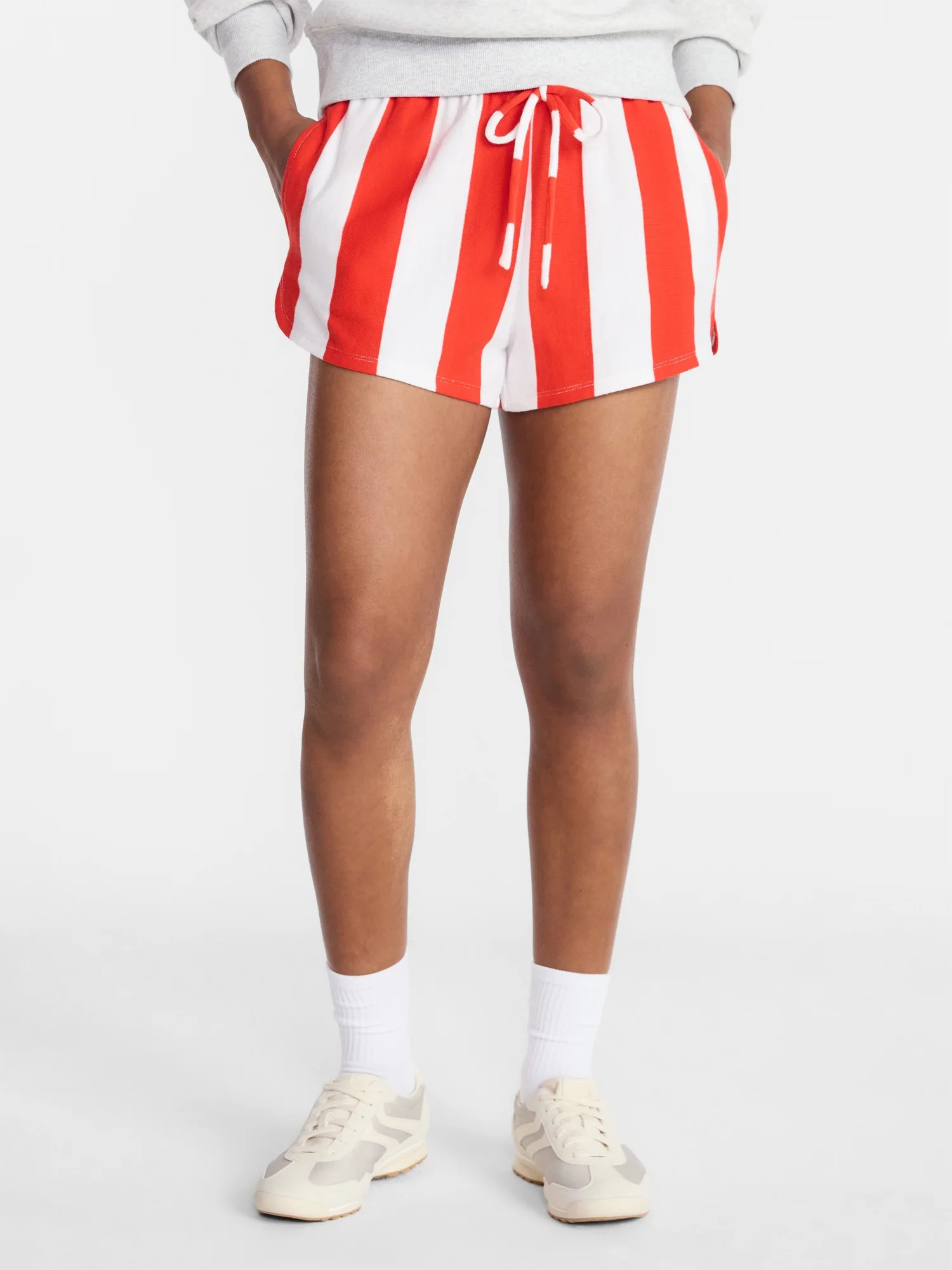 No Boundaries Striped French Terry Baja Shorts, 2.5" Inseam, Women's | Walmart (US)