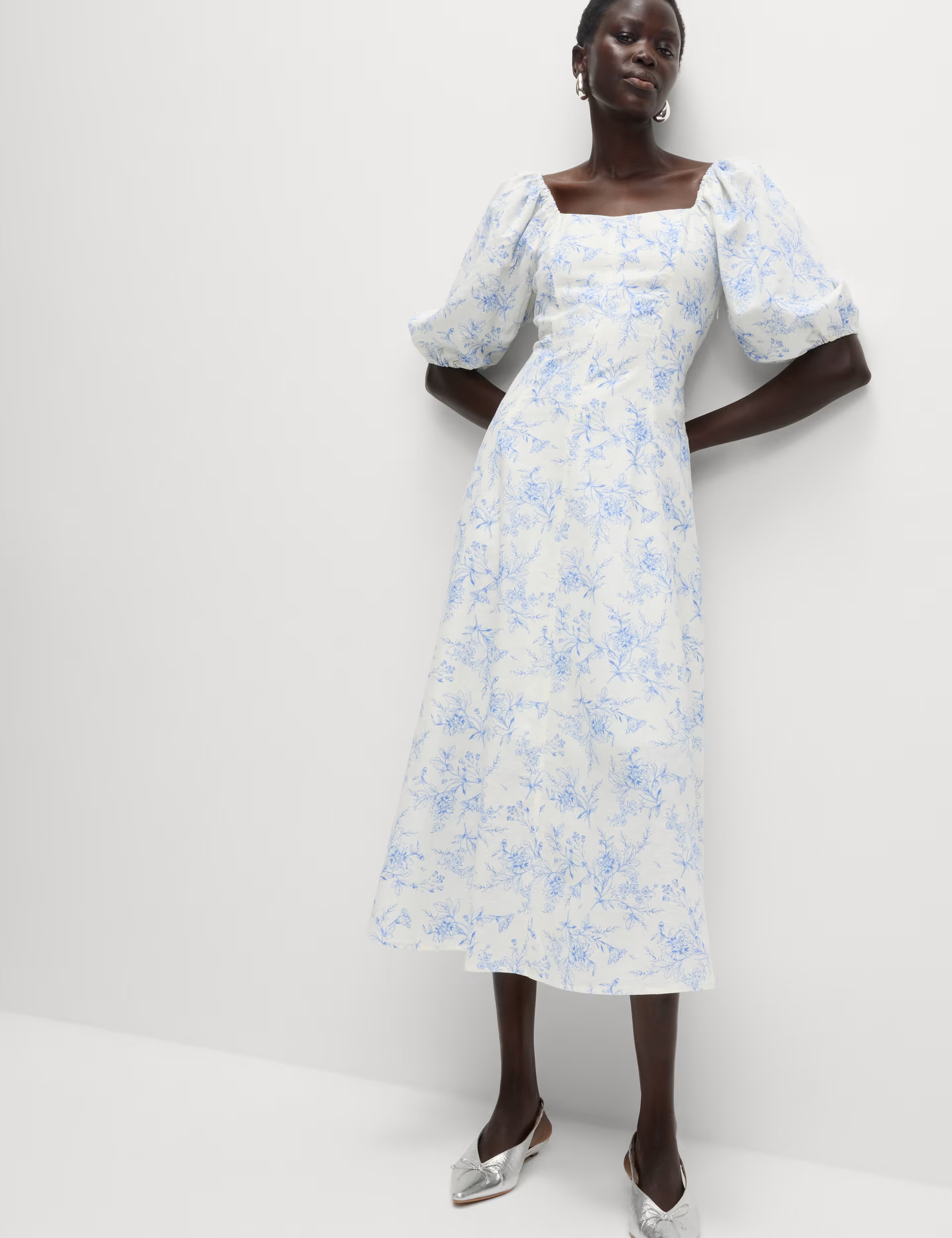Linen Rich Printed Square Neck Midaxi Dress | Marks & Spencer (UK)