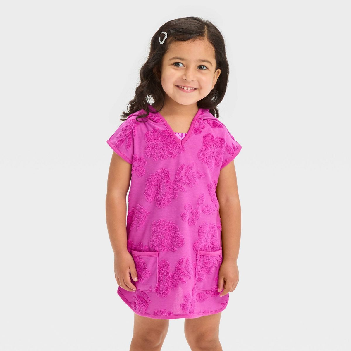 Toddler Girls' Towel Terry Hibiscus Printed Hooded Cover Up Top - Cat & Jack™ Purple | Target