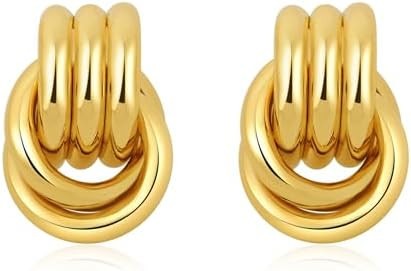 Trendy Gold Plated Knot Earrings for Women Chunky Statement Drop Dangle Earrings Lightweight Hypo... | Amazon (US)